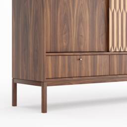 Mid Century Modern Walnut Sideboard With Inlaid Sliding Doors - thumbnail 3