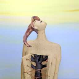 Handmade Clay Man Sculpture, Hopeful Figure With Tree - thumbnail 1