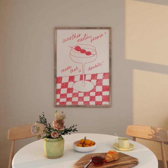 Vintage Martini Illustration Print, Retro Kitchen Wall Art - image 1