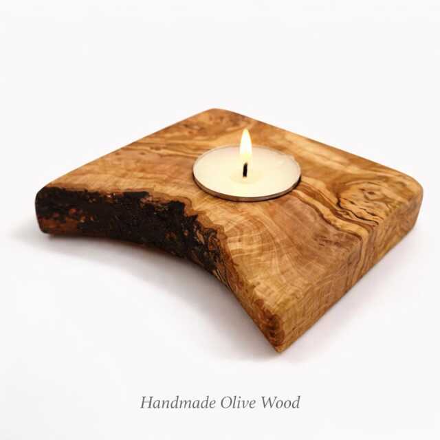 Olive Wood Candle Holder Handmade Rustic Tealight Natural Decor Gift Unique Artisan Piece - image 1