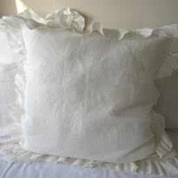 Ivory Or White Linen Ruffle Euro Sham -26x26 20x36 French Country Home - Shabby Cottage Chic- Turkish Romantic & Living Bed Pillows - thumbnail 2