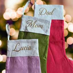 Custom Christmas Linen Stocking With Cuff, Handmade Personalized Stocking, Embroidered Family Name Modern Gift