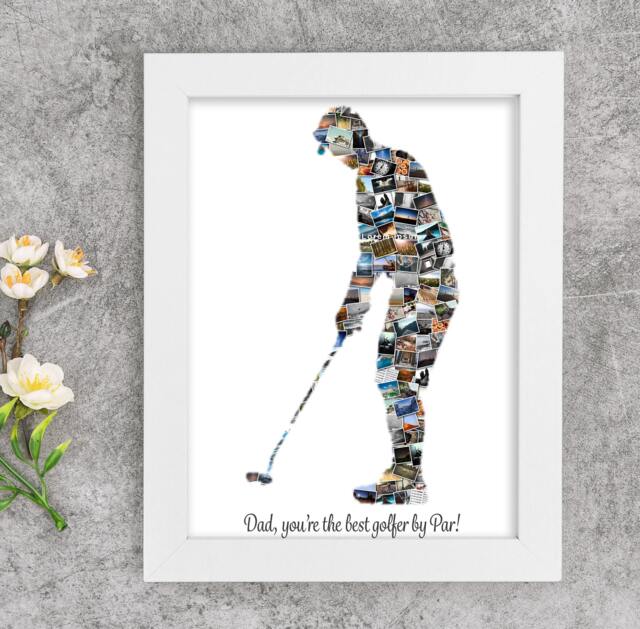 Personalized Golf Photo Collage Gift For Dad, Custom Golfer Picture Mosaic Art Print - image 1