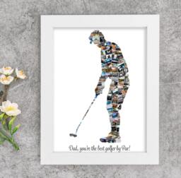Personalized Golf Photo Collage Gift For Dad, Custom Golfer Picture Mosaic Art Print - thumbnail 1