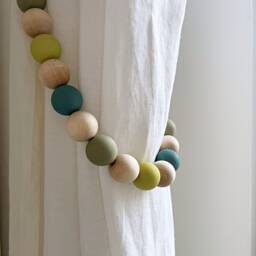 Hand Painted Wooden Beaded Curtain Tiebacks Green Nursery Decor
