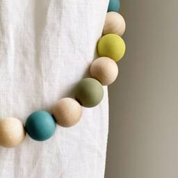 Hand Painted Wooden Beaded Curtain Tiebacks Green Nursery Decor - thumbnail 2