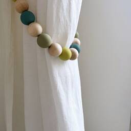Hand Painted Wooden Beaded Curtain Tiebacks Green Nursery Decor - thumbnail 3