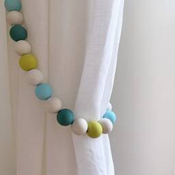 Hand Painted Wooden Beaded Curtain Tiebacks Green Nursery Decor - thumbnail 4