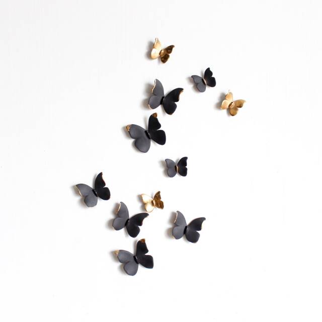 Wall Decor Of Black & Gold Porcelain Butterflies For Home Decoration Gift Idea - image 1