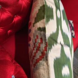 Ethnic Ikat Velvet Pillow Cover For Sofas, Chairs - Floral Double Faced Pattern Cushion - thumbnail 2