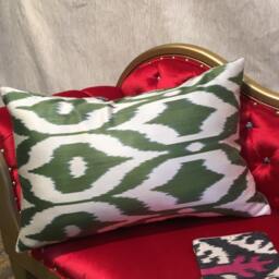 Ethnic Ikat Velvet Pillow Cover For Sofas, Chairs - Floral Double Faced Pattern Cushion - thumbnail 3