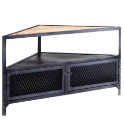 Rustic Industrial Solid Wood & Metal 2 Drawers With Shelf Ellen Corner Stand Tv Media Unit Living Room Bedroom - thumbnail 3