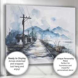 Rustic Lakeside Road Watercolour Village Landscape Canvas Wall Art Print Decor Picture Ready To Hang - thumbnail 3