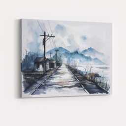 Rustic Lakeside Road Watercolour Village Landscape Canvas Wall Art Print Decor Picture Ready To Hang - thumbnail 4