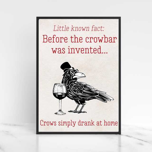 Crow Design A4 Print, High Quality Wall Art, Bar Funny Cartoon Poster, Dad Joke Home Decor, Gift For - image 1