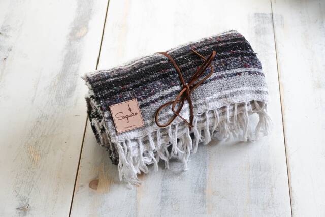 Mexican Blanket Falsa Yoga Soft Handwoven Throw Black White Gray - image 1