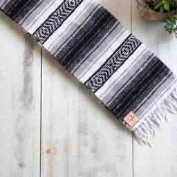 Mexican Blanket Falsa Yoga Soft Handwoven Throw Black White Gray - thumbnail 2