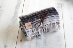 Mexican Blanket Falsa Yoga Soft Handwoven Throw Black White Gray - thumbnail 1