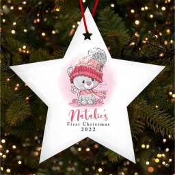 Pink Kitten Baby's 1St Star Personalised Christmas Tree Ornament Decoration