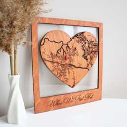 Anniversary Location Map, Custom Coordinates Heart, Wooden Couple Keepsake Wall Art - thumbnail 4