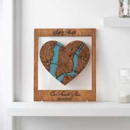 Anniversary Location Map, Custom Coordinates Heart, Wooden Couple Keepsake Wall Art - thumbnail 3
