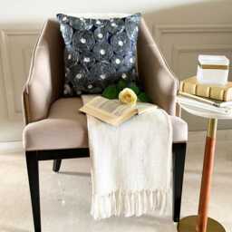 "Gray Art Silk Ribbon Embroidered Rose Decorative Throw Pillow Cover, 16""x16" - thumbnail 2