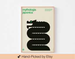 Japanese Mythology Dragon Poster Print Mid Century Modern Bauhaus Manga Totoro Miyazake Studio Ghibli Akira Fantasy Dungeons Godzilla Tatsu - thumbnail 1