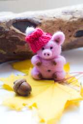 Christmas Ornament Felted Pig, Needle Christmas Pig, Pig Gift Small Felt Little Piggy Stuffed Animal Wool Pig - thumbnail 1