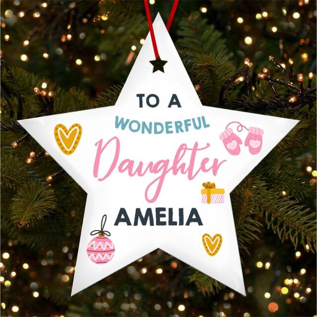 Daughter Girly Pink Blue Star Personalised Christmas Tree Ornament Decoration