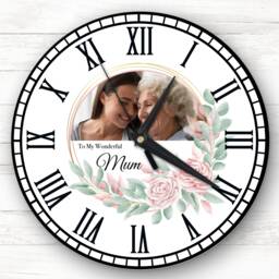 Wonderful Mum Round Pink Floral Personalised Gift Clock - thumbnail 1