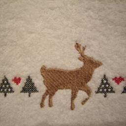 Towel - Guest Towel White Terry Cloth Embroidered With A Christmas Deer & Fir Trees - thumbnail 2