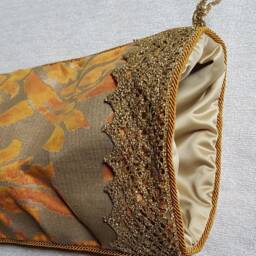 Luxury Christmas Stocking Fortuny Fabric Burnt Apricot & Silvery Gold Barberini Pattern - Made in Italy - thumbnail 4