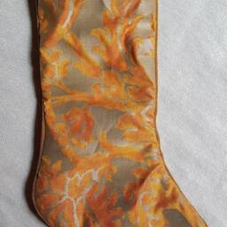 Luxury Christmas Stocking Fortuny Fabric Burnt Apricot & Silvery Gold Barberini Pattern - Made in Italy - thumbnail 3