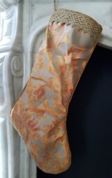 Luxury Christmas Stocking Fortuny Fabric Burnt Apricot & Silvery Gold Barberini Pattern - Made in Italy - thumbnail 1