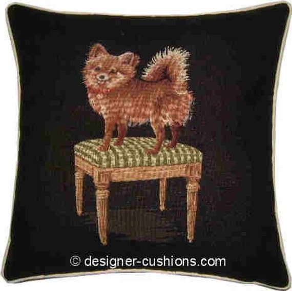 Papillon On A Green Stool Black Tapestry Cushion Cover Sham - image 1