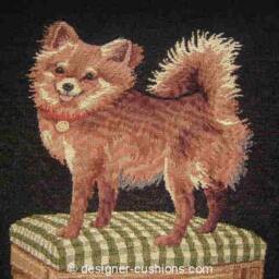 Papillon On A Green Stool Black Tapestry Cushion Cover Sham - thumbnail 2