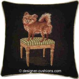 Papillon On A Green Stool Black Tapestry Cushion Cover Sham - thumbnail 1
