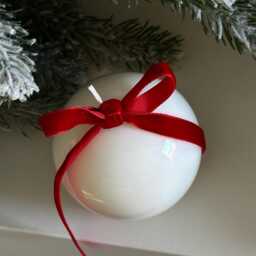 Shiny White Christmas Candle With Velvet Ribbon Holiday Decor - thumbnail 4