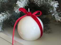 Shiny White Christmas Candle With Velvet Ribbon Holiday Decor - thumbnail 1