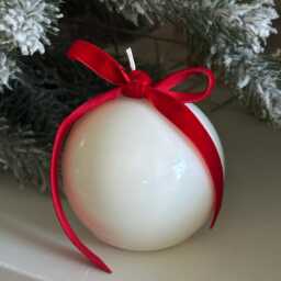 Shiny White Christmas Candle With Velvet Ribbon Holiday Decor - thumbnail 2