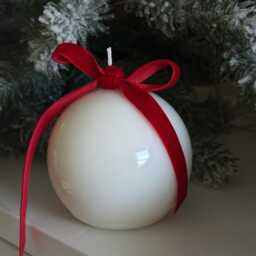 Shiny White Christmas Candle With Velvet Ribbon Holiday Decor - thumbnail 3