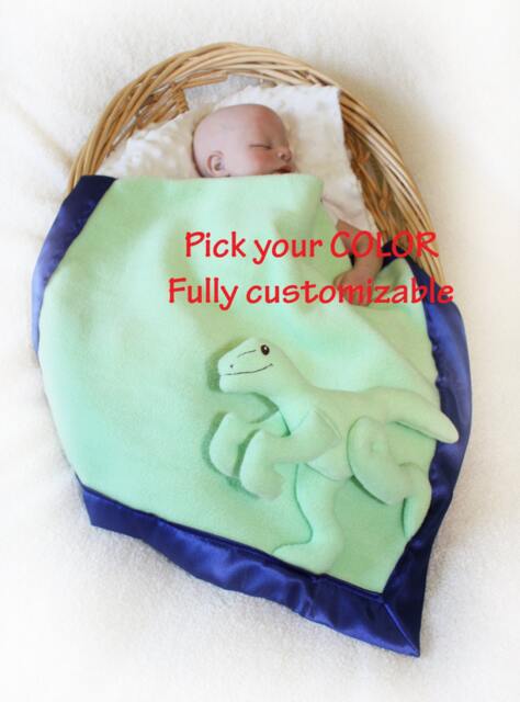 Dinosaur Security Blanket Customizable Baby Lovey With Satin - image 1