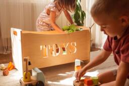 Wooden Toy Box For Toddler Playroom, Storage Basket Baby Nursery, Montessori Furniture, Toys Organizer, Boxes Toys - thumbnail 1