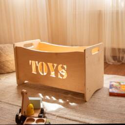 Wooden Toy Box For Toddler Playroom, Storage Basket Baby Nursery, Montessori Furniture, Toys Organizer, Boxes Toys - thumbnail 2