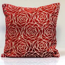 Red Velvet Throw Pillow, Rose Bud Design, Garnet Accent Pillow - 22x22