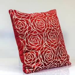 Red Velvet Throw Pillow, Rose Bud Design, Garnet Accent Pillow - 22x22 - thumbnail 4