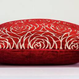 Red Velvet Throw Pillow, Rose Bud Design, Garnet Accent Pillow - 22x22 - thumbnail 2