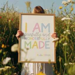 Set Of 3 Christian Nursery Prints, Wall Art, Girls Decor, Toddler Bedroom, Pastel Colours, Fearfully & Wonderfully Made - thumbnail 4