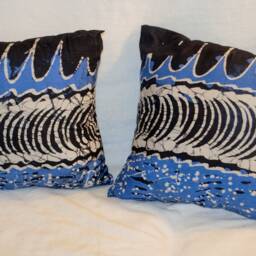 Blue, Black & White Batik , Hand Made, One-Of-A-Kind African Motifs Design - thumbnail 2