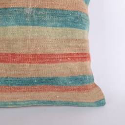 Vintage Turkish Kilim Pillow Cover Handwoven Wool Cushion - 16x16 - thumbnail 2